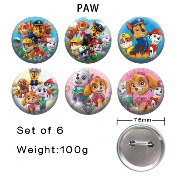 PAW Patrol Anime Tinplate Bright Film Emblem Badge 75mm a set of 6