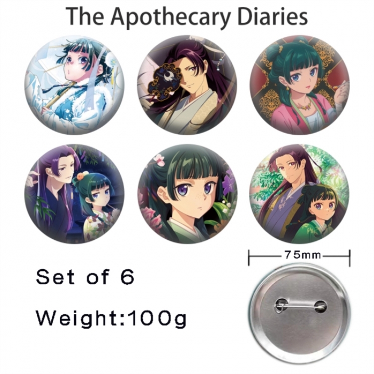 The Apothecary Diaries Anime Tinplate Bright Film Emblem Badge 75mm a set of 6