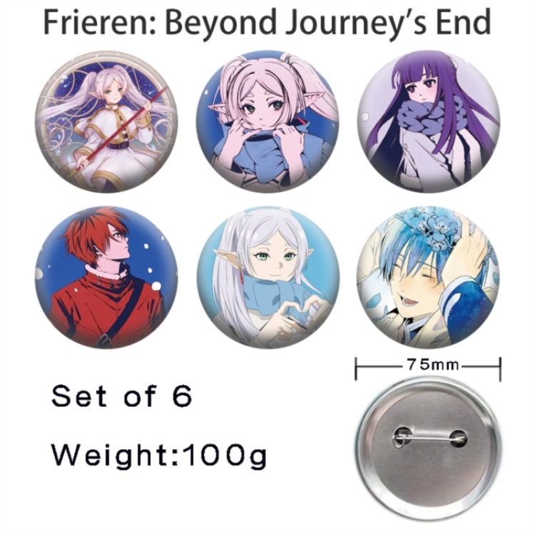 Frieren: Beyond Journey's  Anime Tinplate Bright Film Emblem Badge 75mm a set of 6