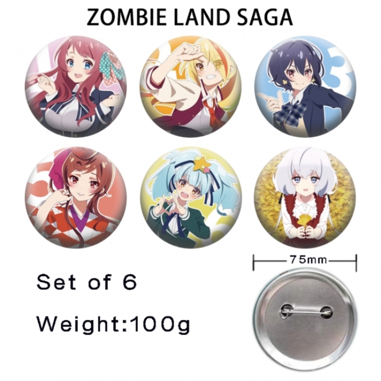 ZombieLandSaga Anime Tinplate Bright Film Emblem Badge 75mm a set of 6