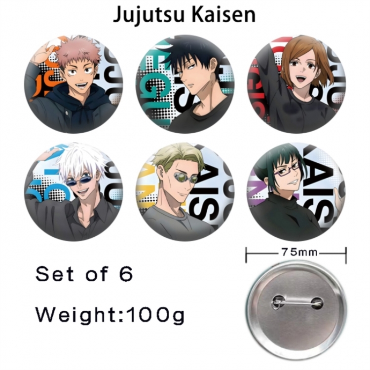 Jujutsu Kaisen Anime Tinplate Bright Film Emblem Badge 75mm a set of 6