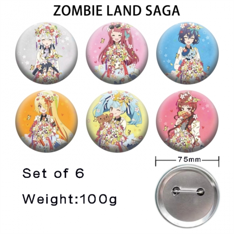 ZombieLandSaga Anime Tinplate Bright Film Emblem Badge 75mm a set of 6