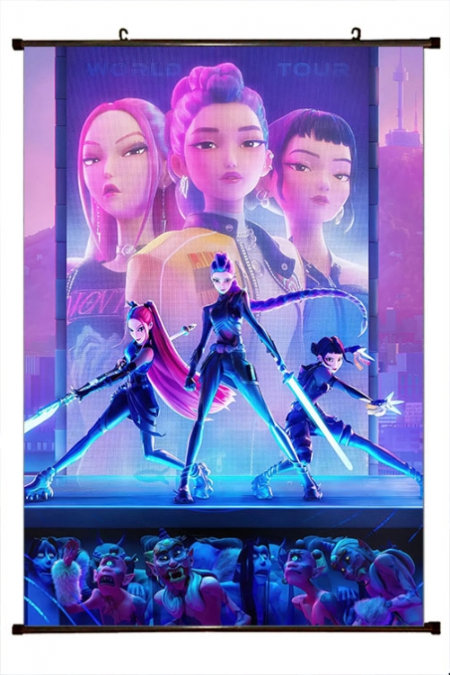 K-Pop Demon Hunters Anime black Plastic rod Cloth painting Wall Scroll 60X90CM 