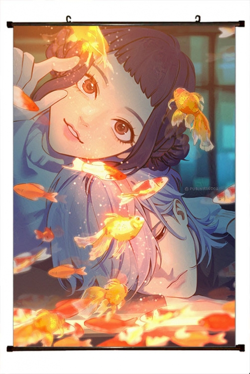 K-Pop Demon Hunters Anime black Plastic rod Cloth painting Wall Scroll 60X90CM 