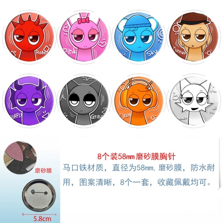 Sprunki Anime round scrub film brooch badge 58MM a set of 8