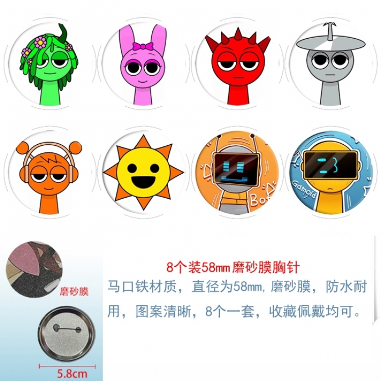 Sprunki Anime round scrub film brooch badge 58MM a set of 8