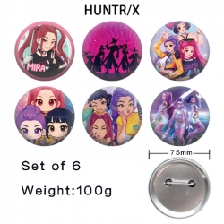 K-Pop Demon Hunters Anime Tinplate Bright Film Emblem Badge 75mm a set of 6