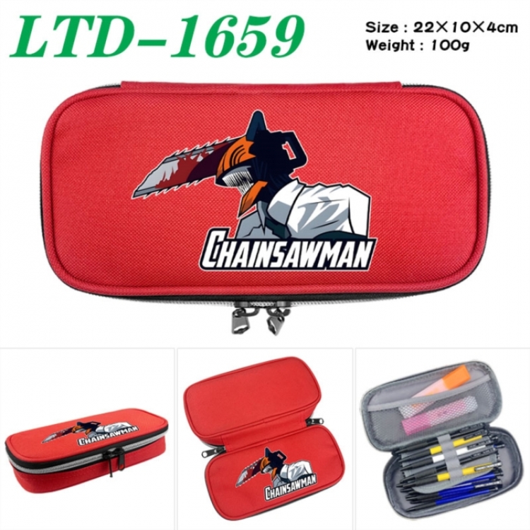 Chainsaw Man Anime Waterproof canvas zipper clamshell pencil case pencil case 22x10x4cm