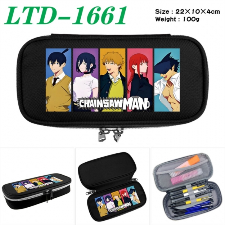 Chainsaw Man Anime Waterproof canvas zipper clamshell pencil case pencil case 22x10x4cm
