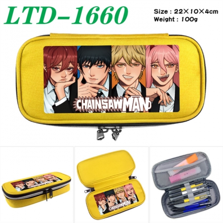 Chainsaw Man Anime Waterproof canvas zipper clamshell pencil case pencil case 22x10x4cm