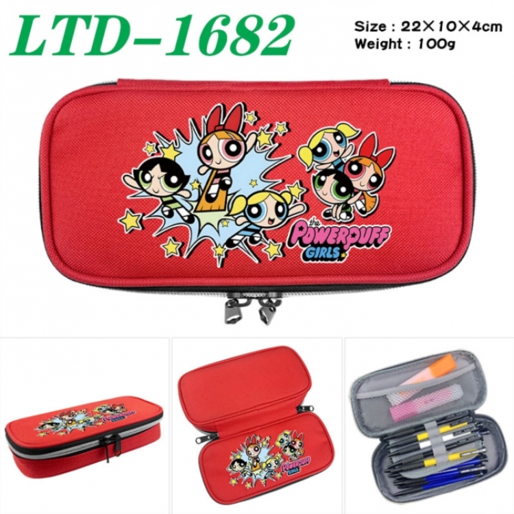The Powerpuff Girls Anime Waterproof canvas zipper clamshell pencil case pencil case 22x10x4cm