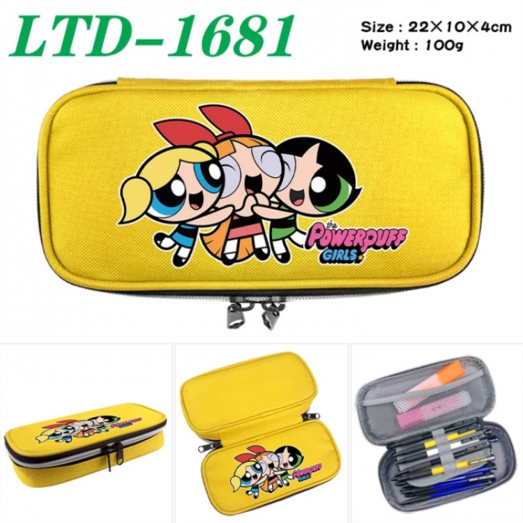 The Powerpuff Girls Anime Waterproof canvas zipper clamshell pencil case pencil case 22x10x4cm