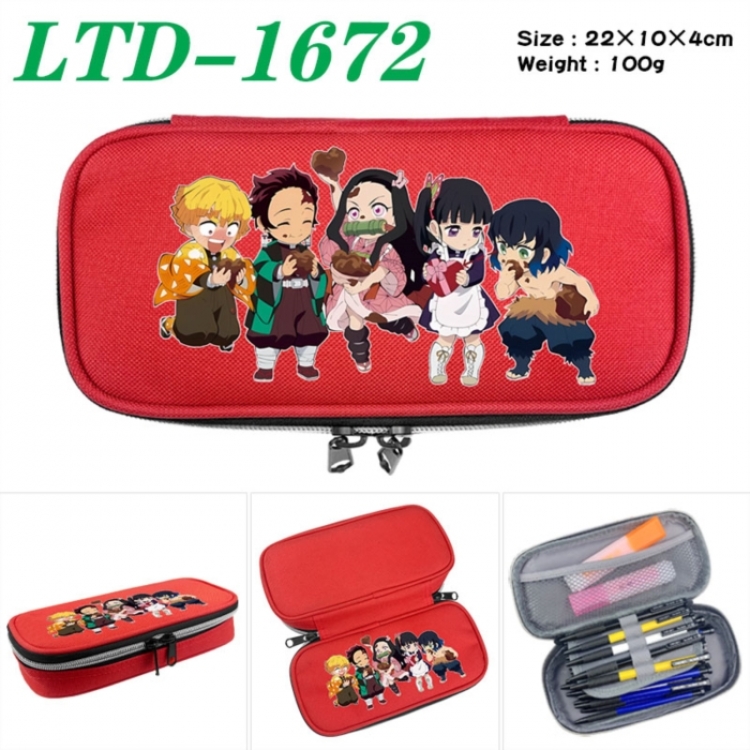 Demon Slayer Kimets Anime Waterproof canvas zipper clamshell pencil case pencil case 22x10x4cm