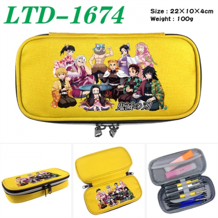 Demon Slayer Kimets Anime Waterproof canvas zipper clamshell pencil case pencil case 22x10x4cm