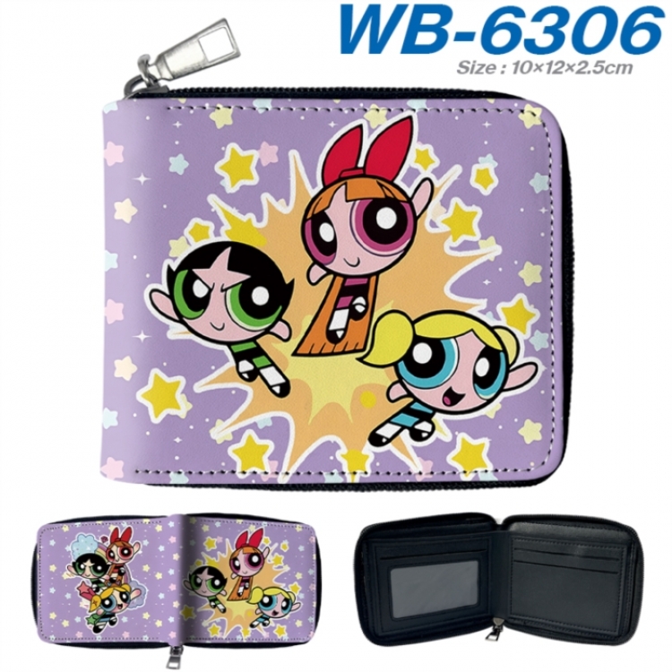 The Powerpuff Girls Anime color short full zip folding wallet 10x12x2.5cm