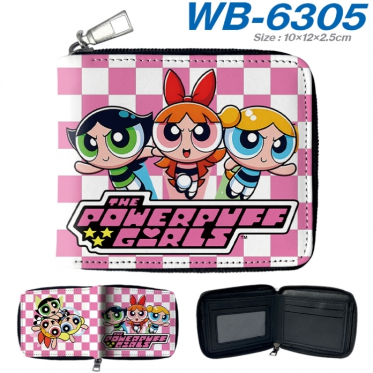 The Powerpuff Girls Anime color short full zip folding wallet 10x12x2.5cm