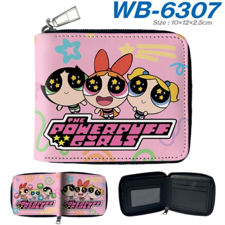 The Powerpuff Girls Anime color short full zip folding wallet 10x12x2.5cm