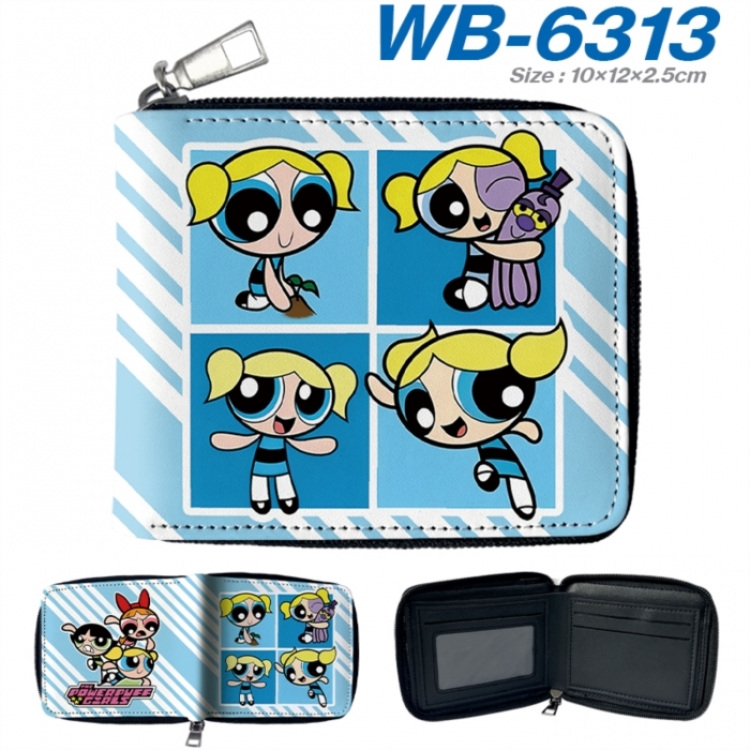 The Powerpuff Girls Anime color short full zip folding wallet 10x12x2.5cm