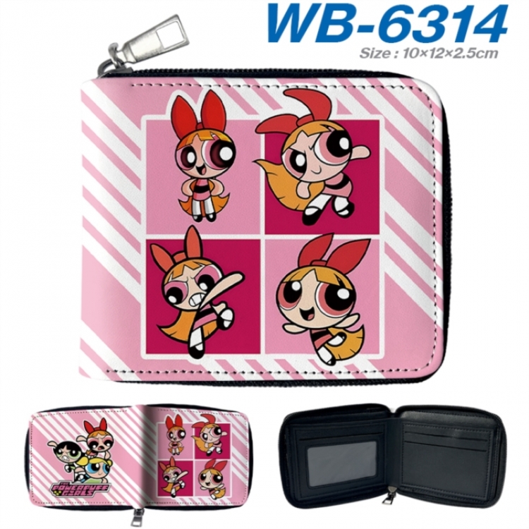The Powerpuff Girls Anime color short full zip folding wallet 10x12x2.5cm