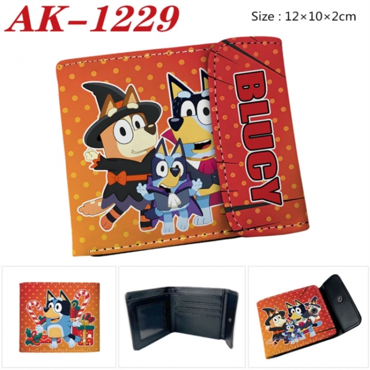 Bluey Anime PU leather full color buckle two fold wallet 12X10X2CM