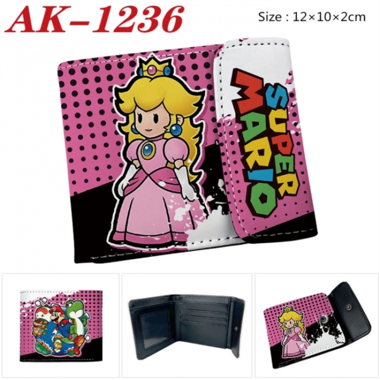 Super Mario Anime PU leather full color buckle two fold wallet 12X10X2CM
