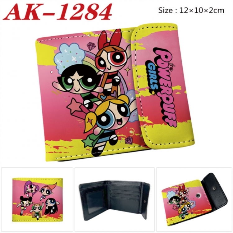 The Powerpuff Girls Anime PU leather full color buckle two fold wallet 12X10X2CM