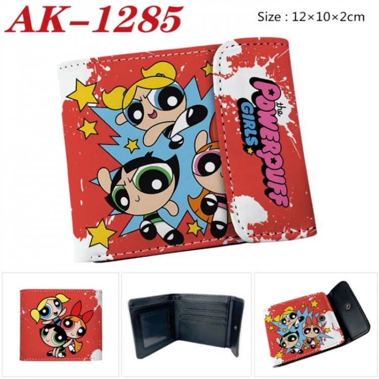 The Powerpuff Girls Anime PU leather full color buckle two fold wallet 12X10X2CM