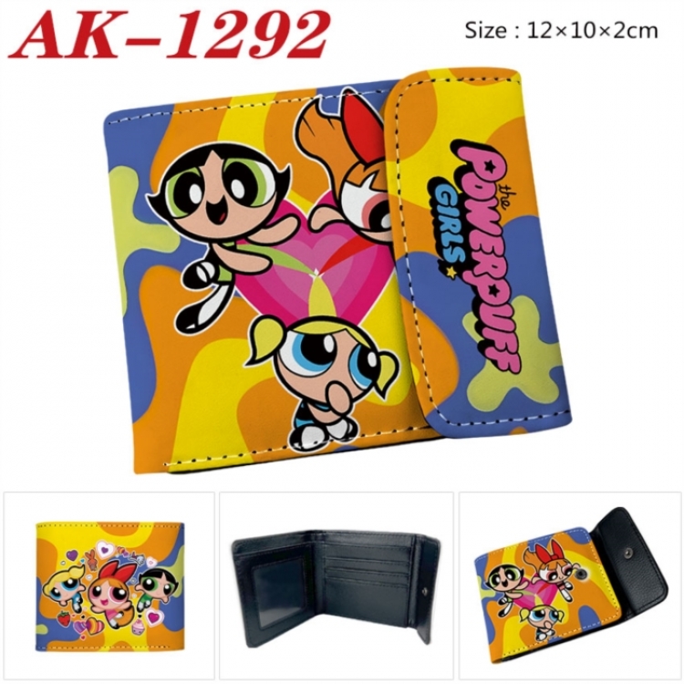 The Powerpuff Girls Anime PU leather full color buckle two fold wallet 12X10X2CM
