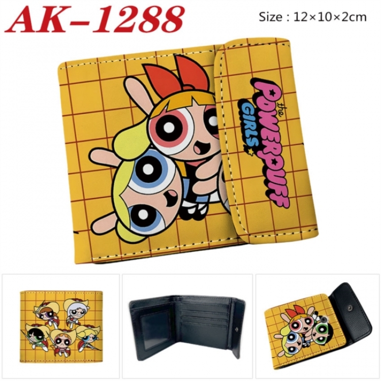 The Powerpuff Girls Anime PU leather full color buckle two fold wallet 12X10X2CM