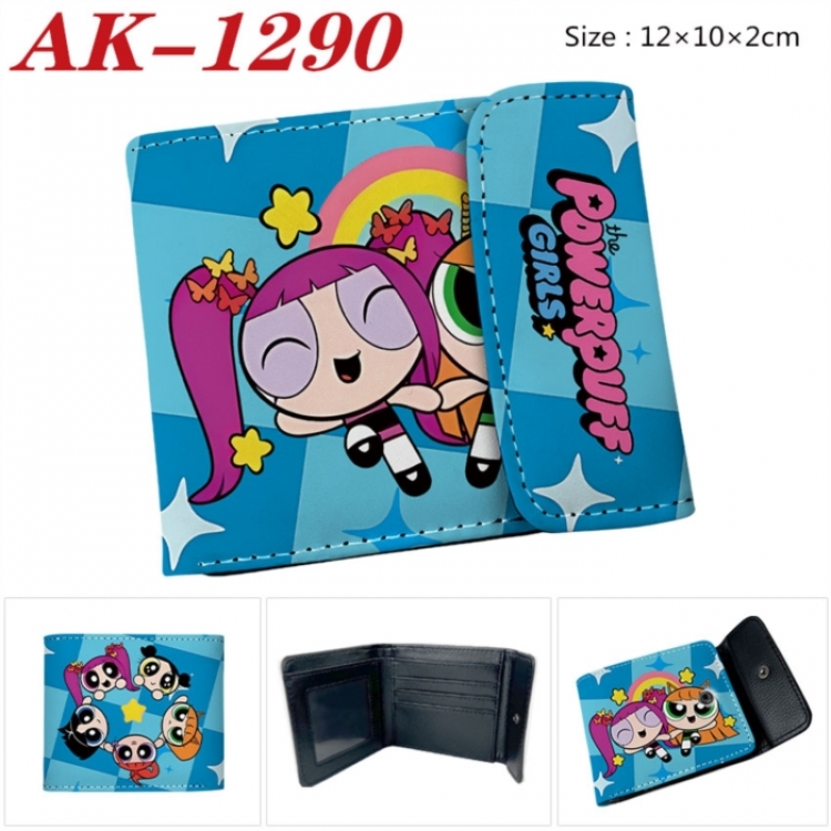 The Powerpuff Girls Anime PU leather full color buckle two fold wallet 12X10X2CM