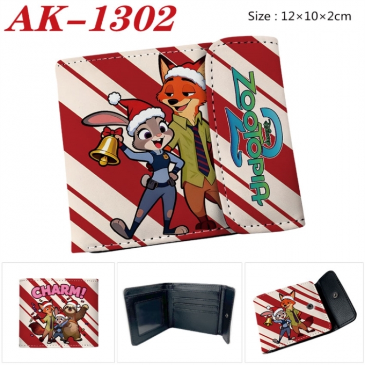 Zootopia Anime PU leather full color buckle two fold wallet 12X10X2CM