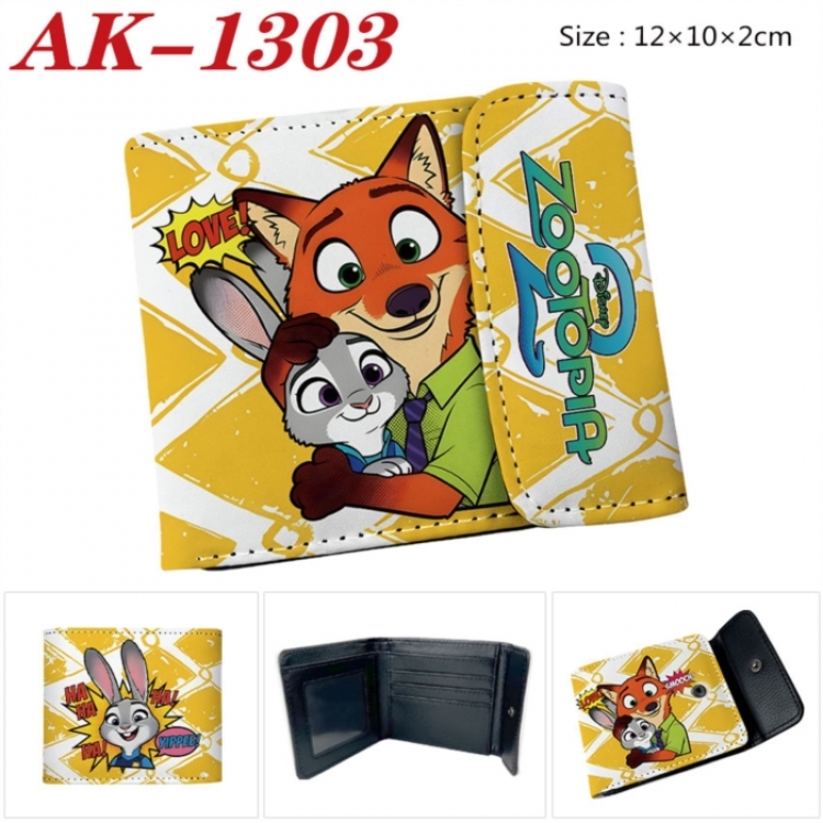 Zootopia Anime PU leather full color buckle two fold wallet 12X10X2CM