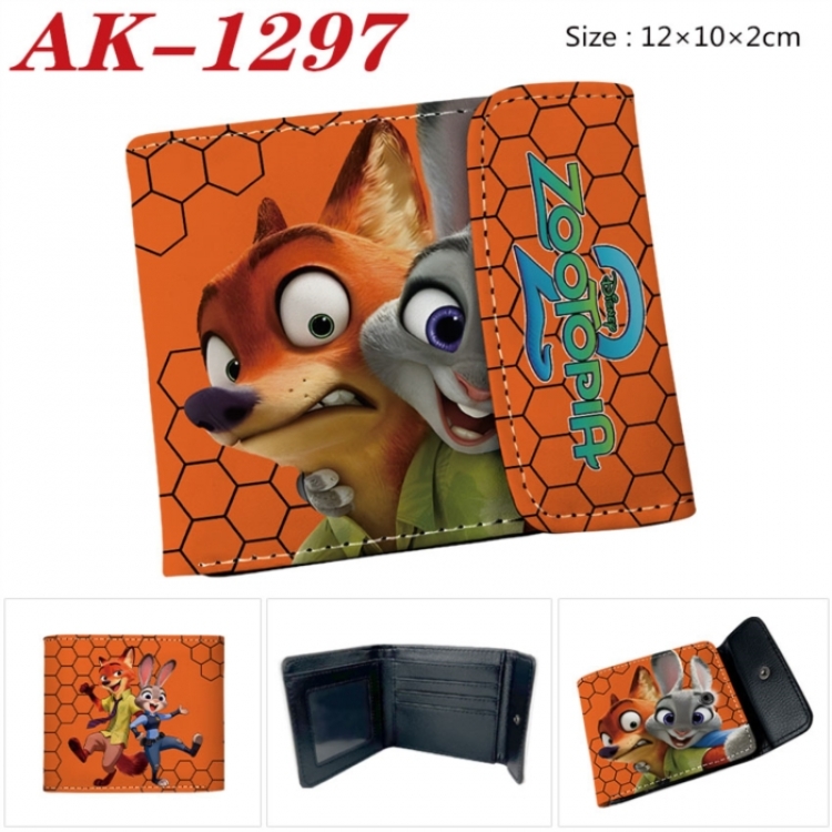 Zootopia Anime PU leather full color buckle two fold wallet 12X10X2CM
