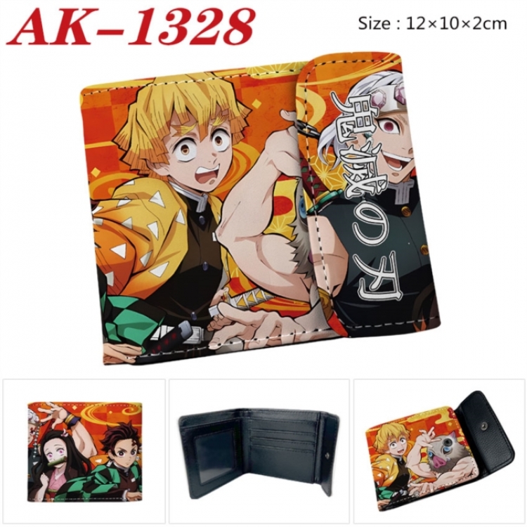Demon Slayer Kimets Anime PU leather full color buckle two fold wallet 12X10X2CM