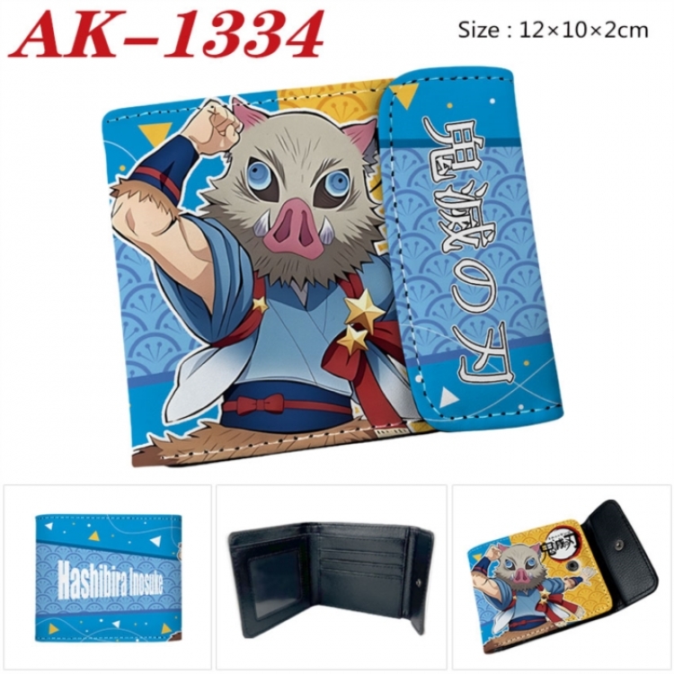 Demon Slayer Kimets Anime PU leather full color buckle two fold wallet 12X10X2CM