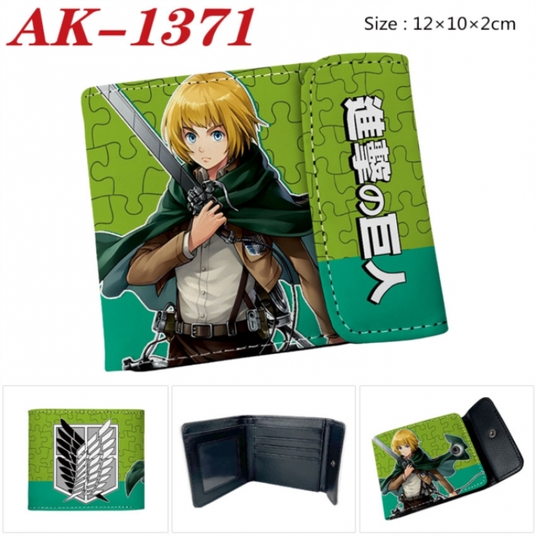 Shingeki no Kyojin Anime PU leather full color buckle two fold wallet 12X10X2CM