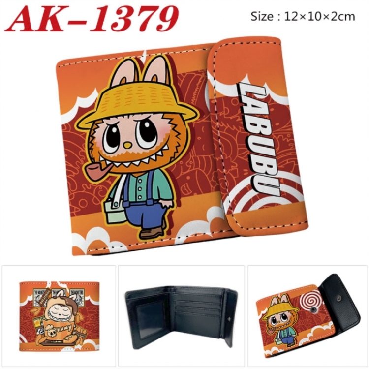 Labubu Anime PU leather full color buckle two fold wallet 12X10X2CM