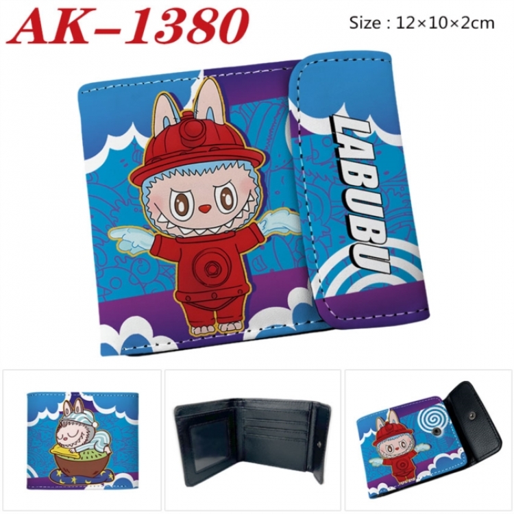 Labubu Anime PU leather full color buckle two fold wallet 12X10X2CM