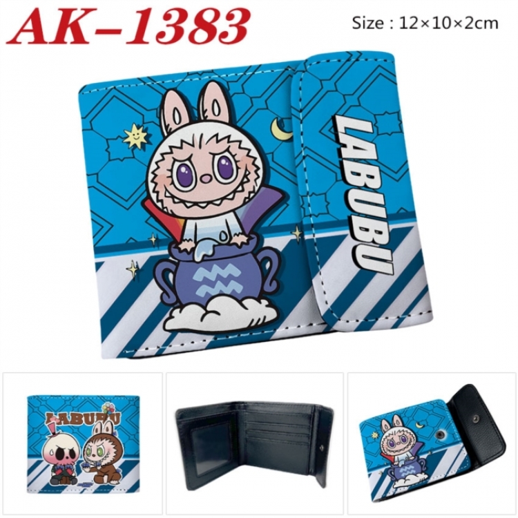 Labubu Anime PU leather full color buckle two fold wallet 12X10X2CM