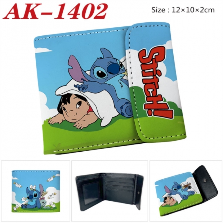 Lilo & Stitch Anime PU leather full color buckle two fold wallet 12X10X2CM