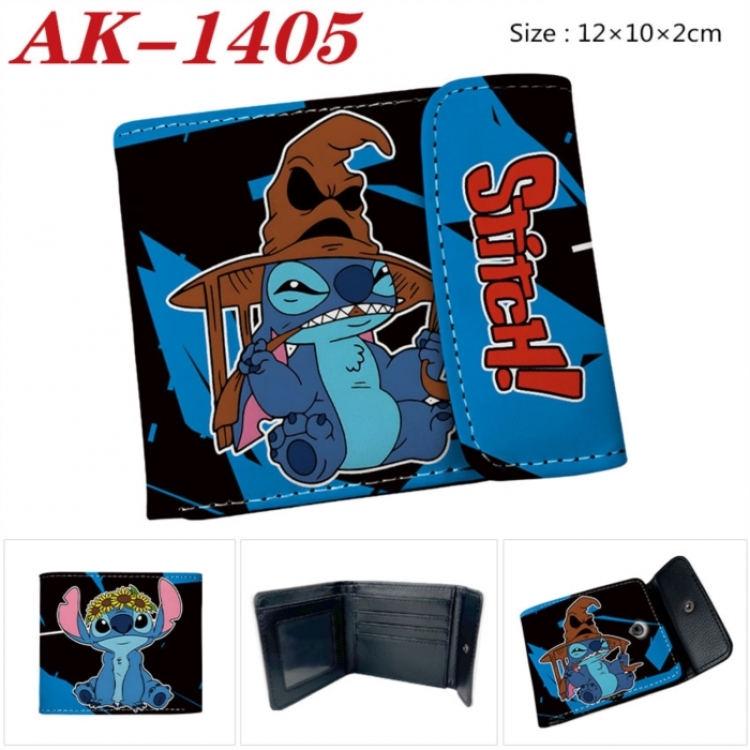 Lilo & Stitch Anime PU leather full color buckle two fold wallet 12X10X2CM