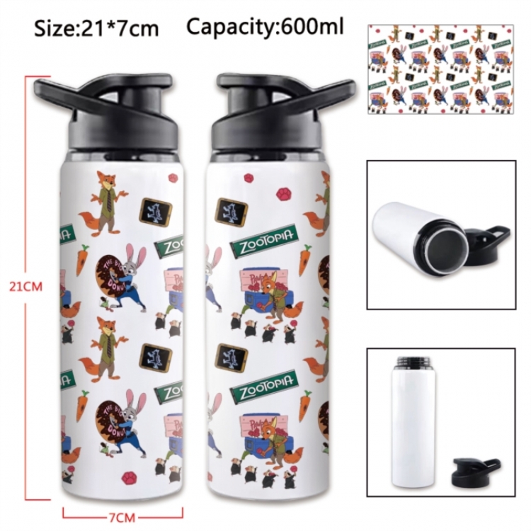 Zootopia Anime Printed Outdoor Sports Water Bottle 600ml 21x7cm