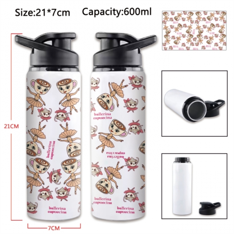 Italian-Brainrot Anime Printed Outdoor Sports Water Bottle 600ml 21x7cm