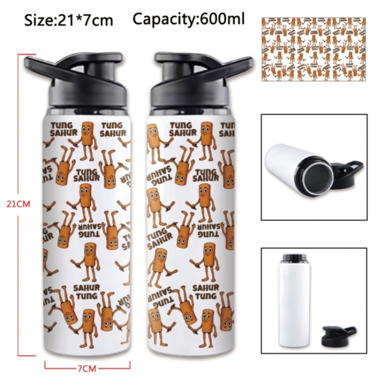 Italian-Brainrot Anime Printed Outdoor Sports Water Bottle 600ml 21x7cm