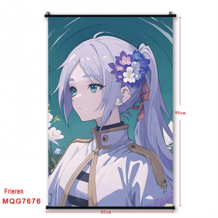 Frieren: Beyond Journey's Anime black Plastic rod Cloth painting Satin cloth Wall Scroll 60X90CM