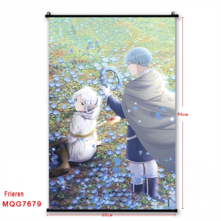 Frieren: Beyond Journey's Anime black Plastic rod Cloth painting Satin cloth Wall Scroll 60X90CM