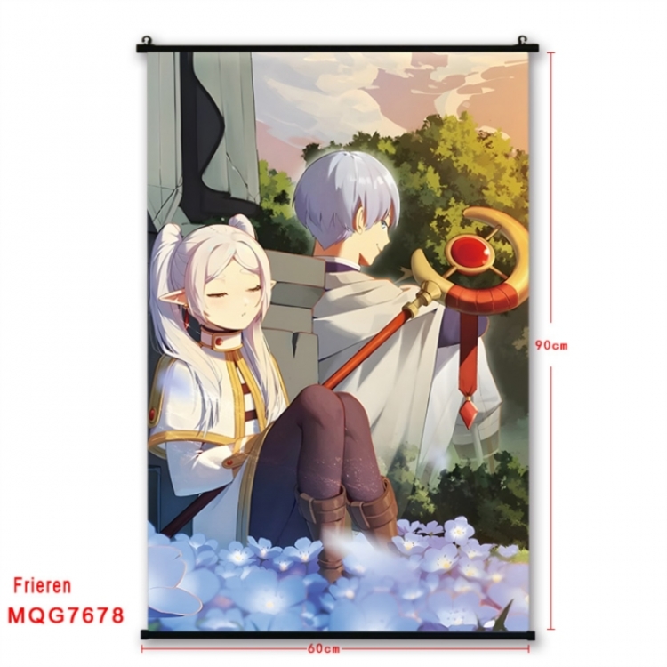 Frieren: Beyond Journey's Anime black Plastic rod Cloth painting Satin cloth Wall Scroll 60X90CM