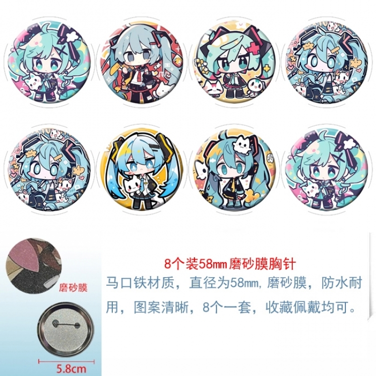 Hatsune Miku Anime round scrub film brooch badge 58MM a set of 8