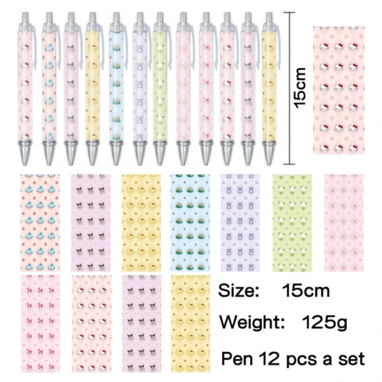 Sanrio Anime peripheral student color picture ballpoint pen neutral pen 15cm a set of 12