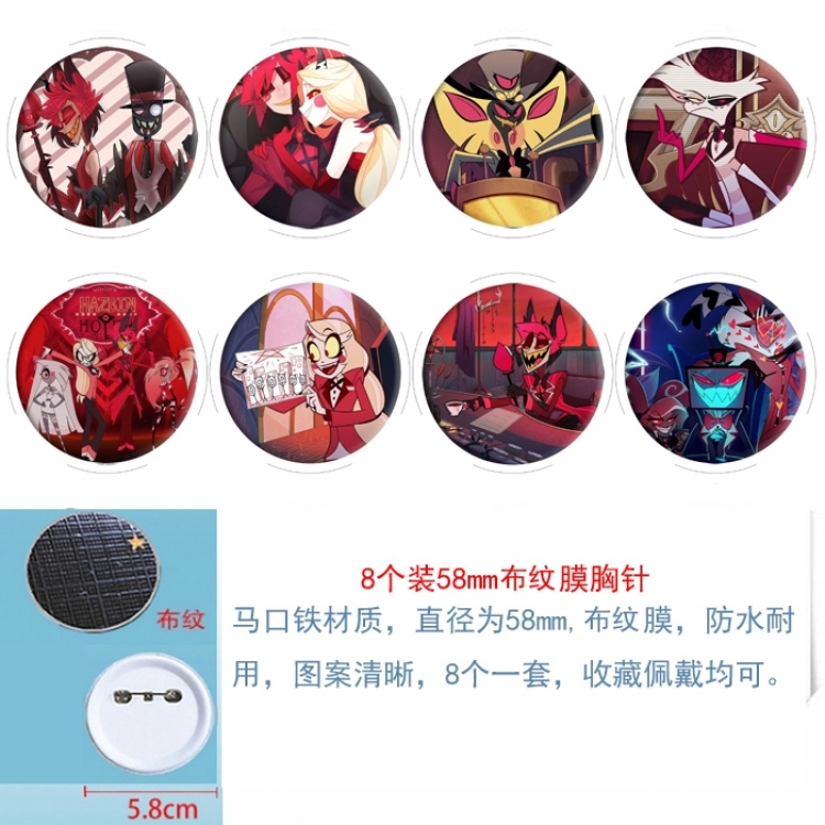 Hazbin Hotel Anime Round cloth film brooch badge 58MM a set of 8